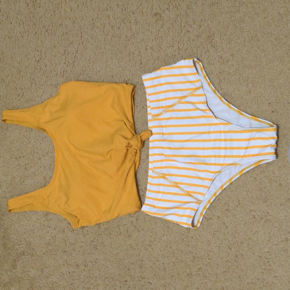 High waisted bikini set, Mustard Yellow color, Size M